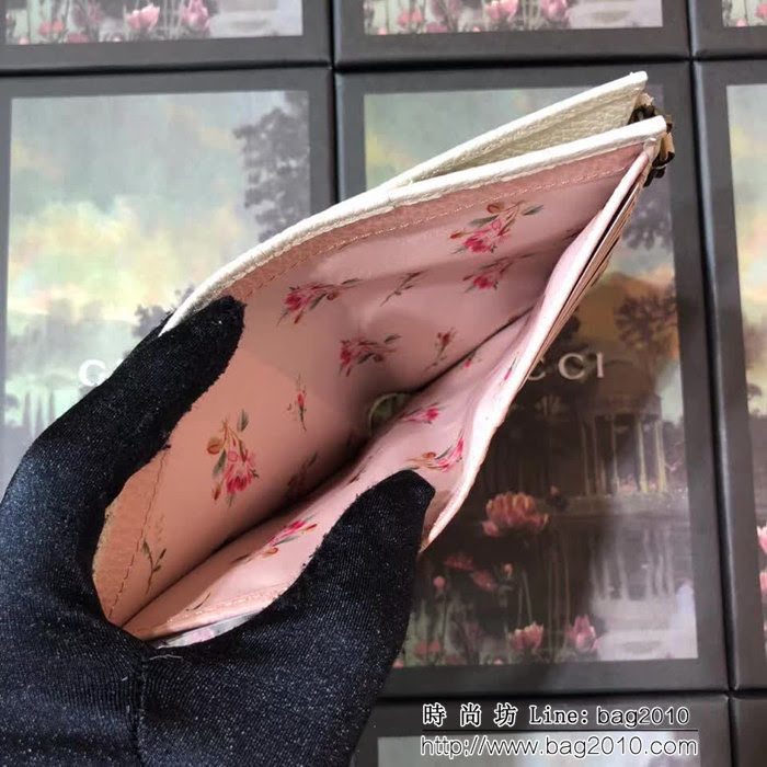 GUCCI古馳 頂級原單 早秋新品 雙色牛皮 女士拉鏈皮夾 524300 白配粉 WTG2062